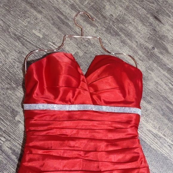 Red Strapless Mermaid Gown with Rhinestone Embellished Front Band - Picture 7 of 16